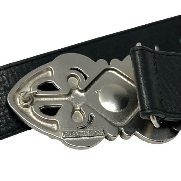 Vintage LEATHEROCK Black Leather Belt Large Crystal Encrusted Buckle - Picture 11 of 11